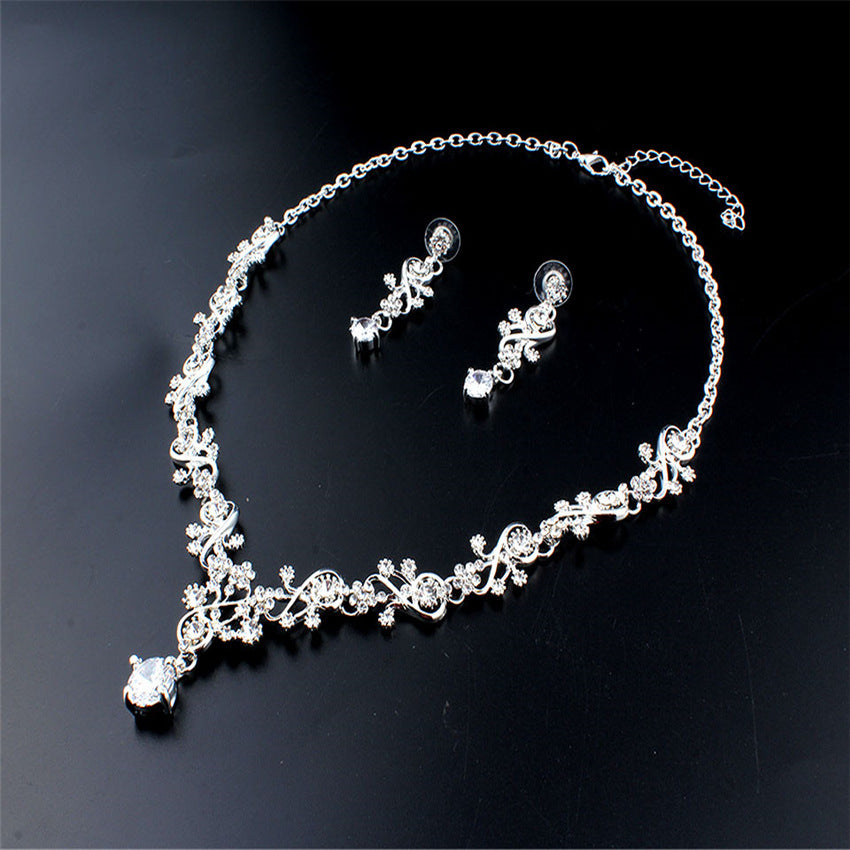 Floral Rhinestone Necklace Earring Sets