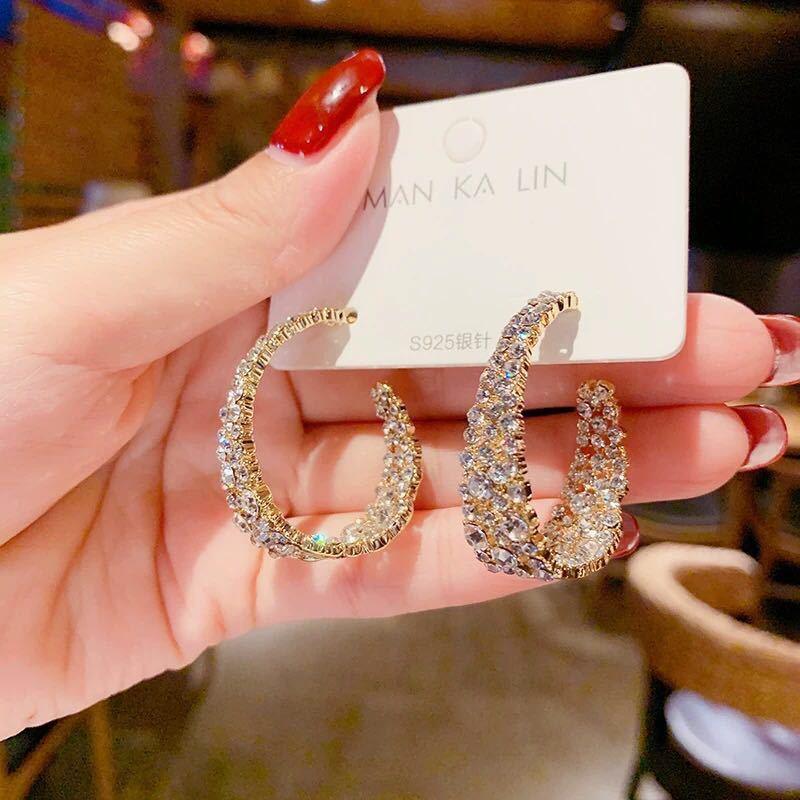 Retro Baroque Exaggerated Rhinestone Hoop Earrings Bazaare Mart Thick CZ Hoop Earrings