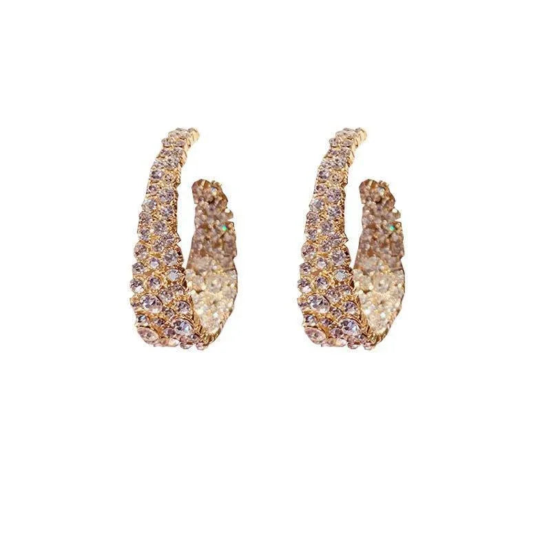 Retro Baroque Exaggerated Rhinestone Hoop Earrings Bazaare Mart Thick CZ Hoop Earrings