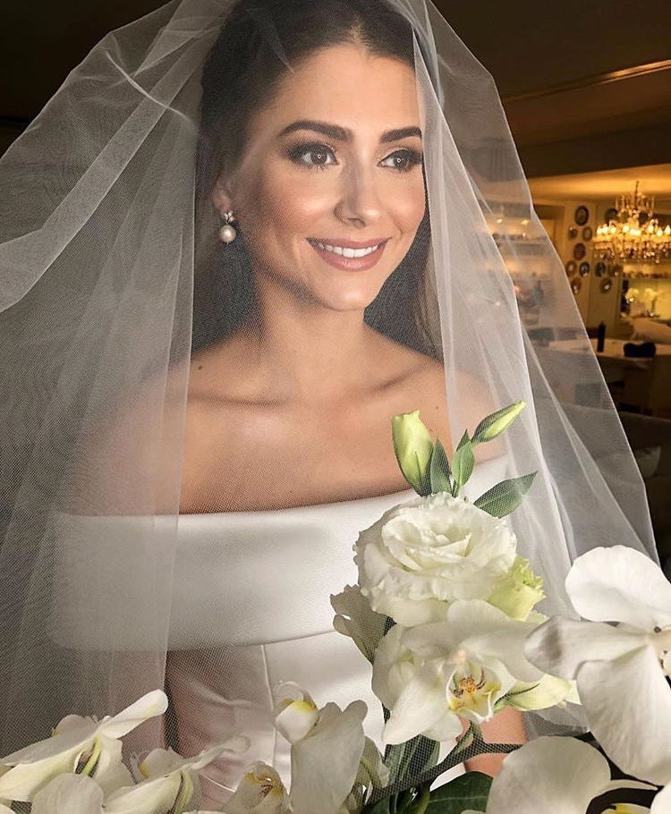 White Satin Off Shoulder Wedding Gown