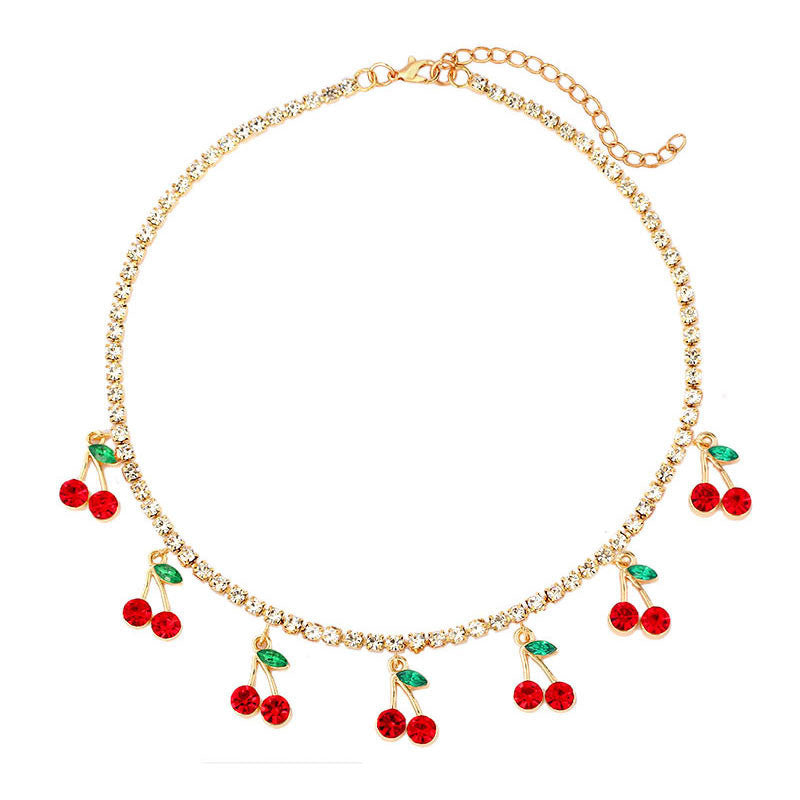 Rhinestone Cherry Necklace