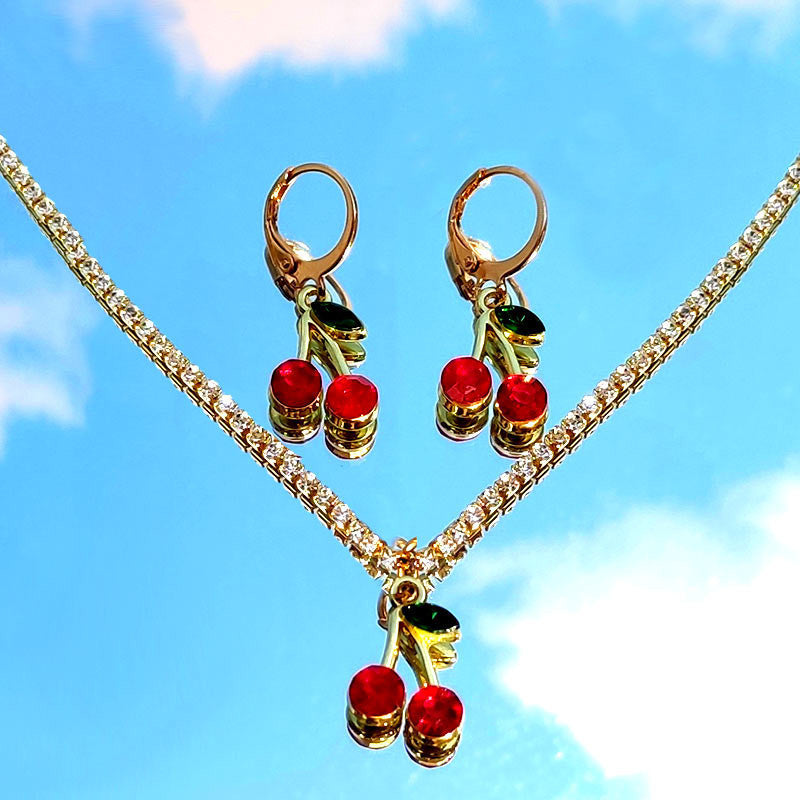 Rhinestone Cherry Necklace