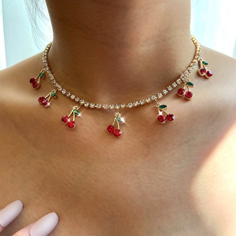 Rhinestone Cherry Necklace