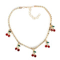 Rhinestone Cherry Necklace Five cherries Bazaare Mart Cherry Choker