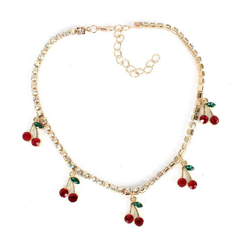 Rhinestone Cherry Necklace