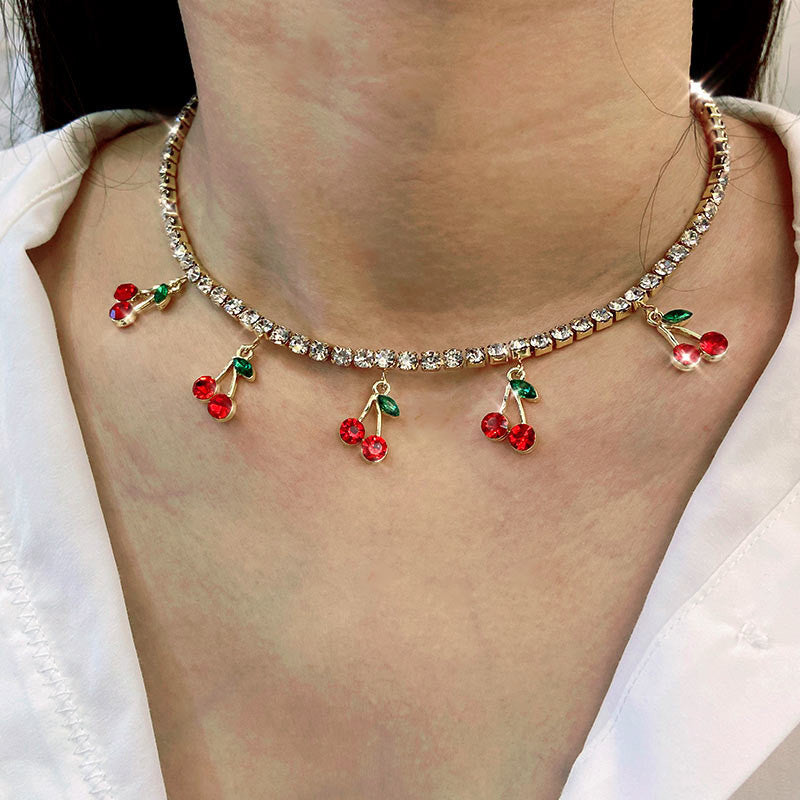 Rhinestone Cherry Necklace
