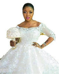 Princess Plus Size Off-Shoulder Wedding Dress with Train White Bazaare Mart