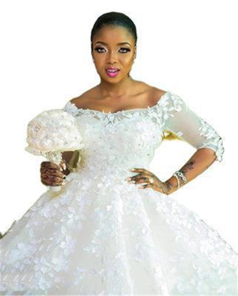 Princess Plus Size Off-Shoulder Wedding Dress with Train
