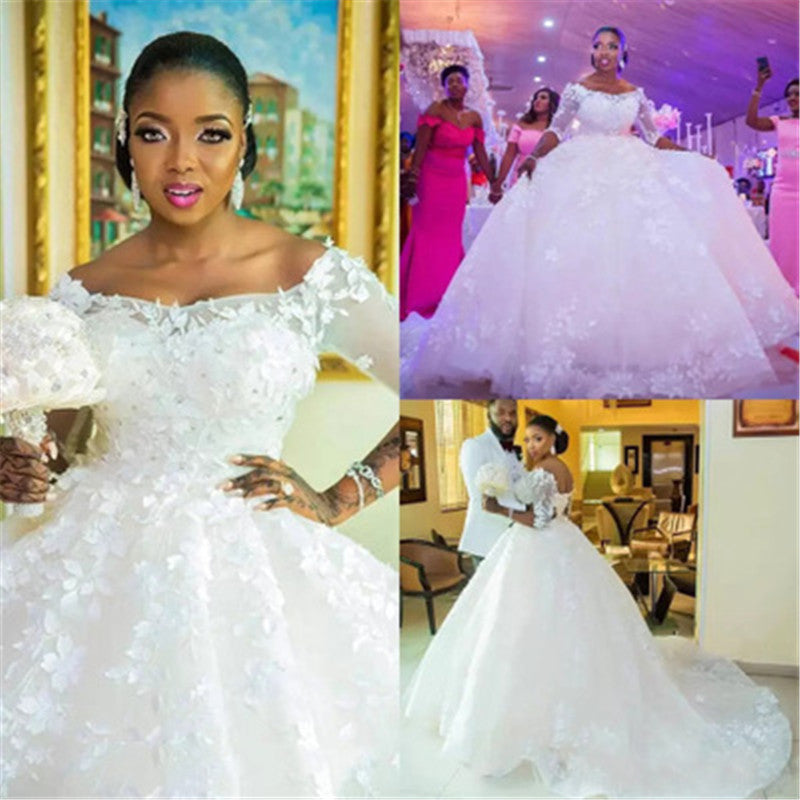 Princess Plus Size Off-Shoulder Wedding Dress with Train