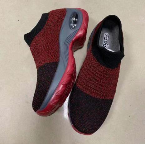 Red & Black Breathable Slip On Knit Walking Shoes