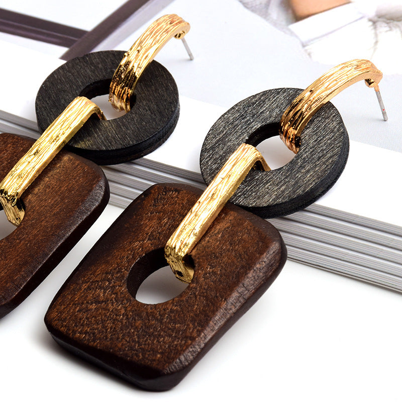 Wood Geo Hoop Earrings