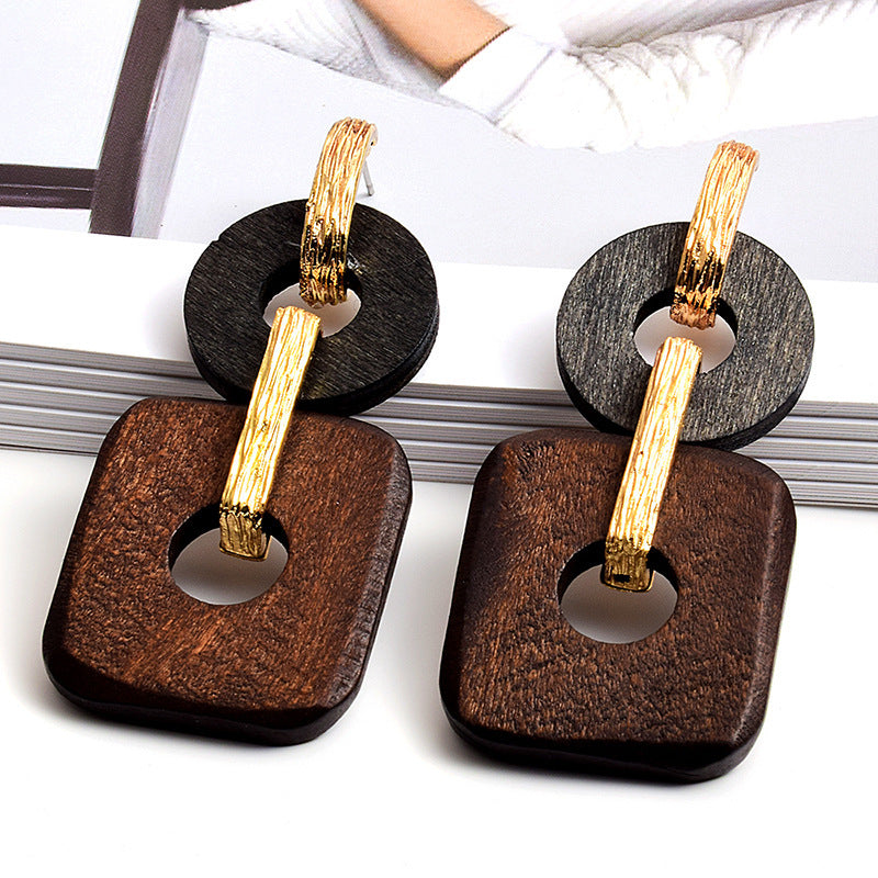 Wood Geo Hoop Earrings