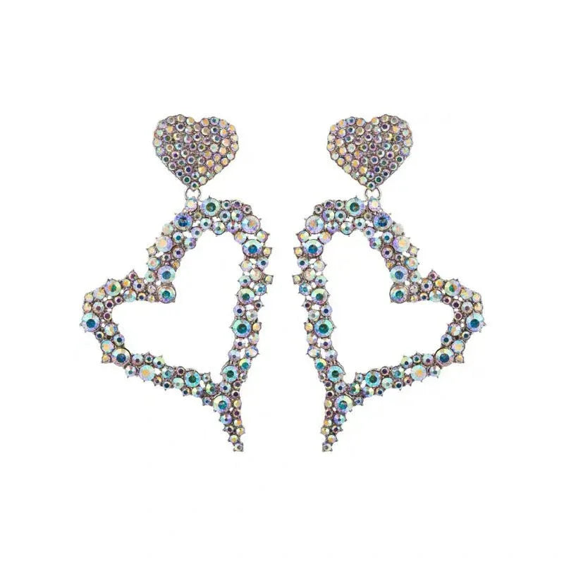Giant Jeweled Hearts Earrings Bazaare Mart Big CZ Heart Earrings
