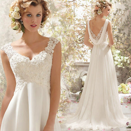 Princess Bride Sleeveless French Lace Train Wedding Dress