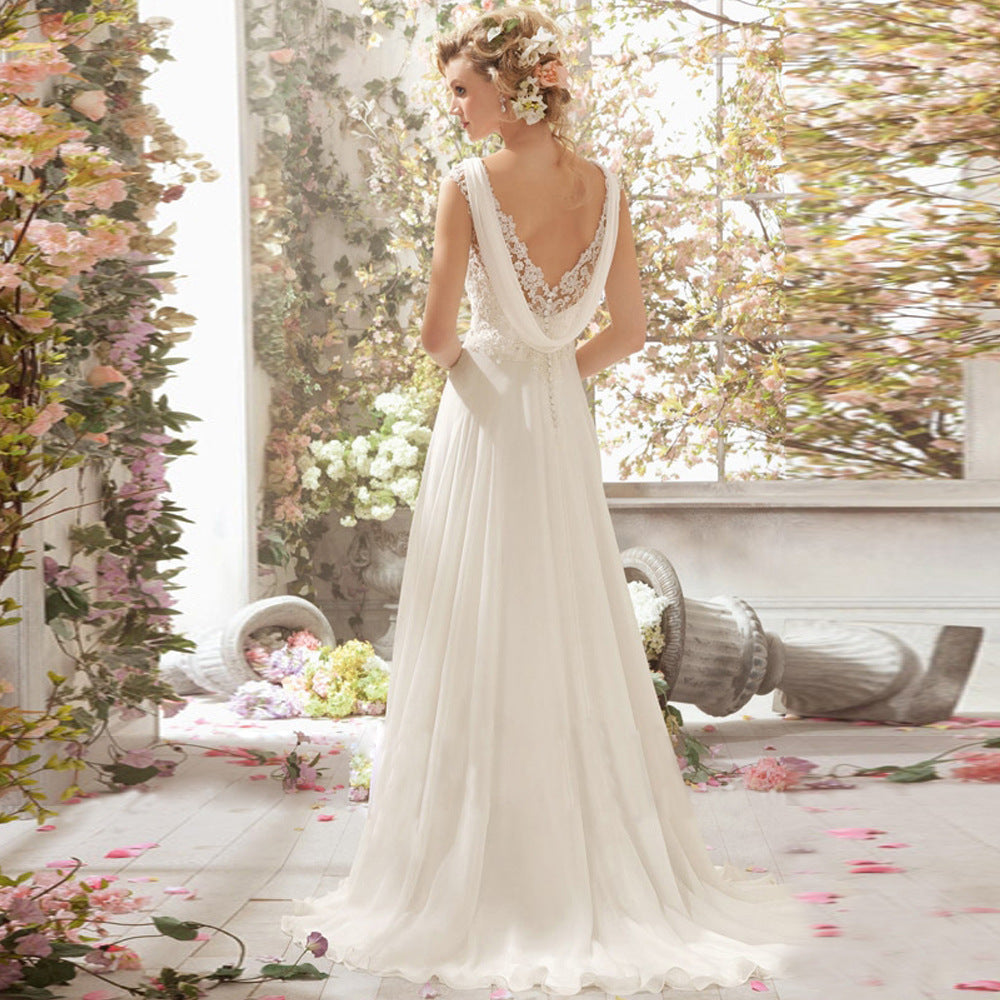 Princess Bride Sleeveless French Lace Train Wedding Dress