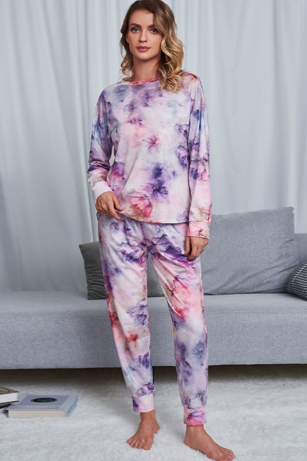 Tie-Dye Crewneck Long Sleeve Lounge Set