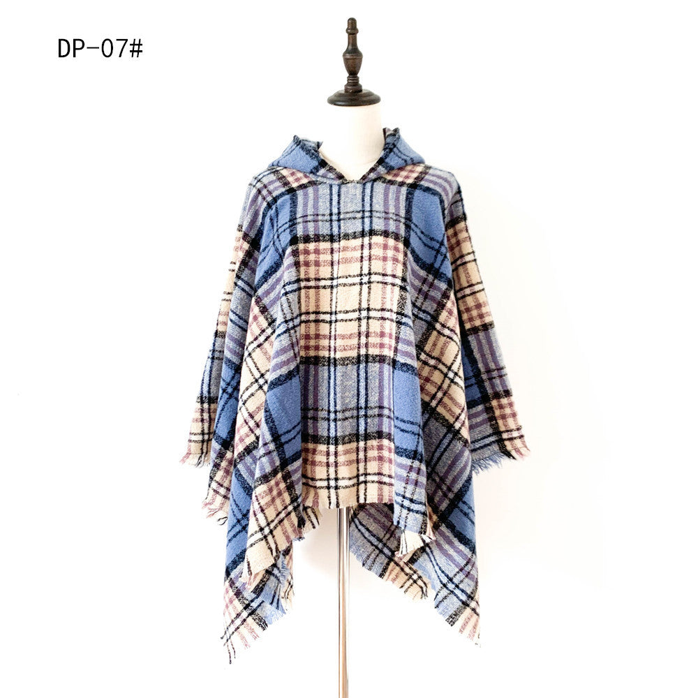 Plaid Hooded Poncho - Bazaare Mart