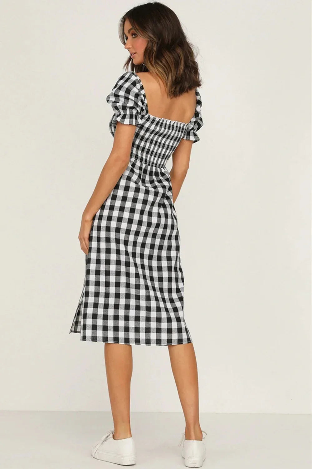 Plaid Short Sleeve Midi Dress Trendsi Plaid Short Sleeve Midi Dress