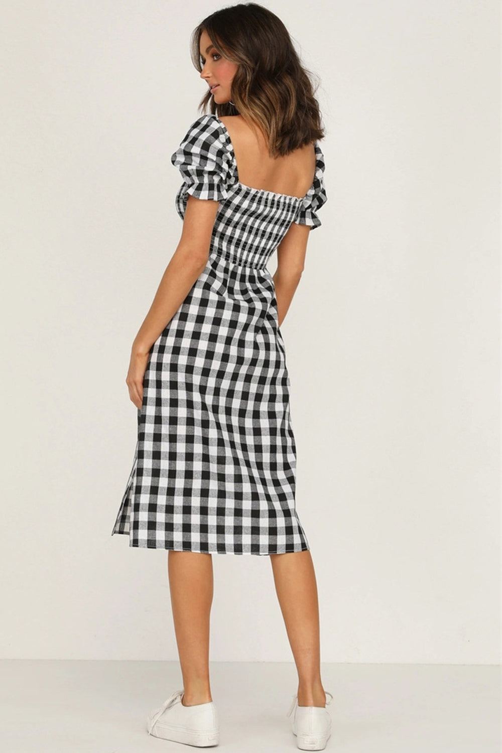 Plaid Short Sleeve Midi Dress