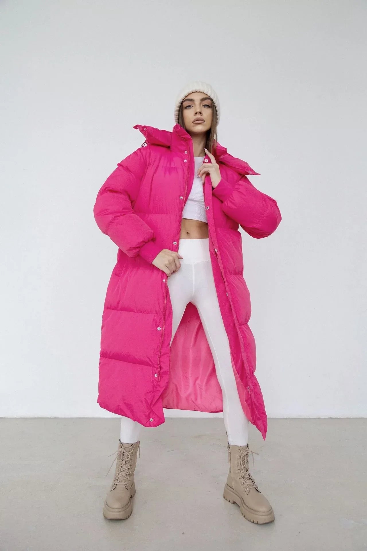 Hooded Puffer Coat Rose Red Bazaare Mart Hooded Puffer Coat