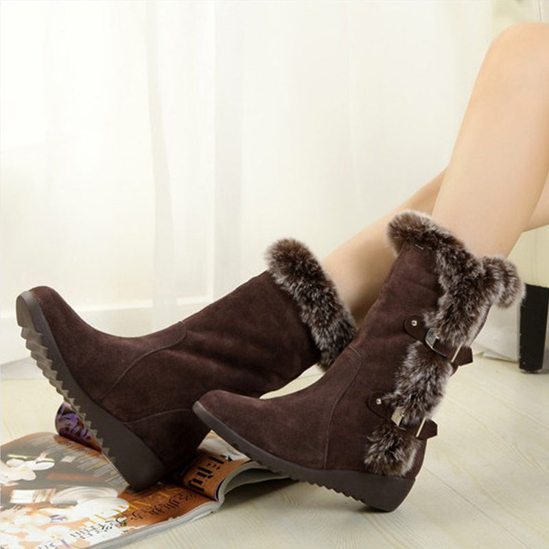 Faux Fur Suede Mid-Calf Round Toe Boots