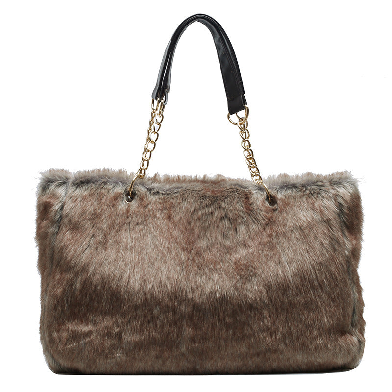 Ladies Large Capacity Plush Faux Fur Tote Bag