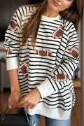 Sequin Football Striped Long Sleeve Sweatshirt Stripe Trendsi