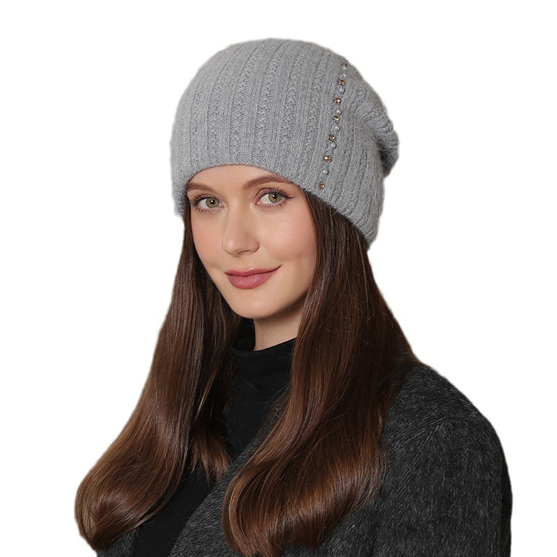 Knitted Wool Double-layer Warm Gray Hat