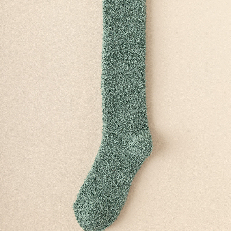 Green Lint-free Coral Fleece Knee Socks 