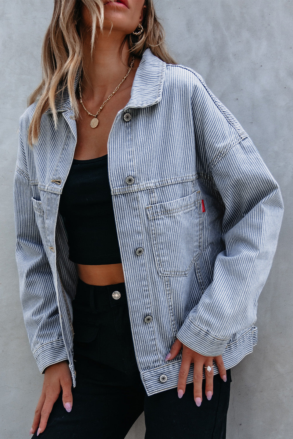 Blue Striped Denim Jacket
