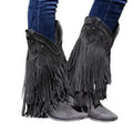 Women's Fringed Mid Rise Boots Black Bazaare Mart Boots