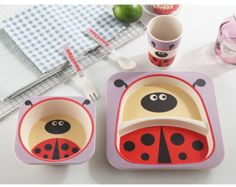 5PCS Children Bamboo Animal Dish Set