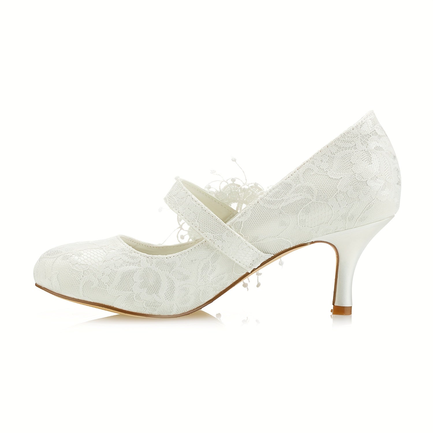 Ivory Lace Floral Mid Heel Bridal Shoes