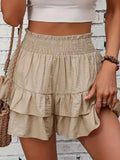 Smocked Layered Skort Khaki Trendsi Smocked Layered Shorts