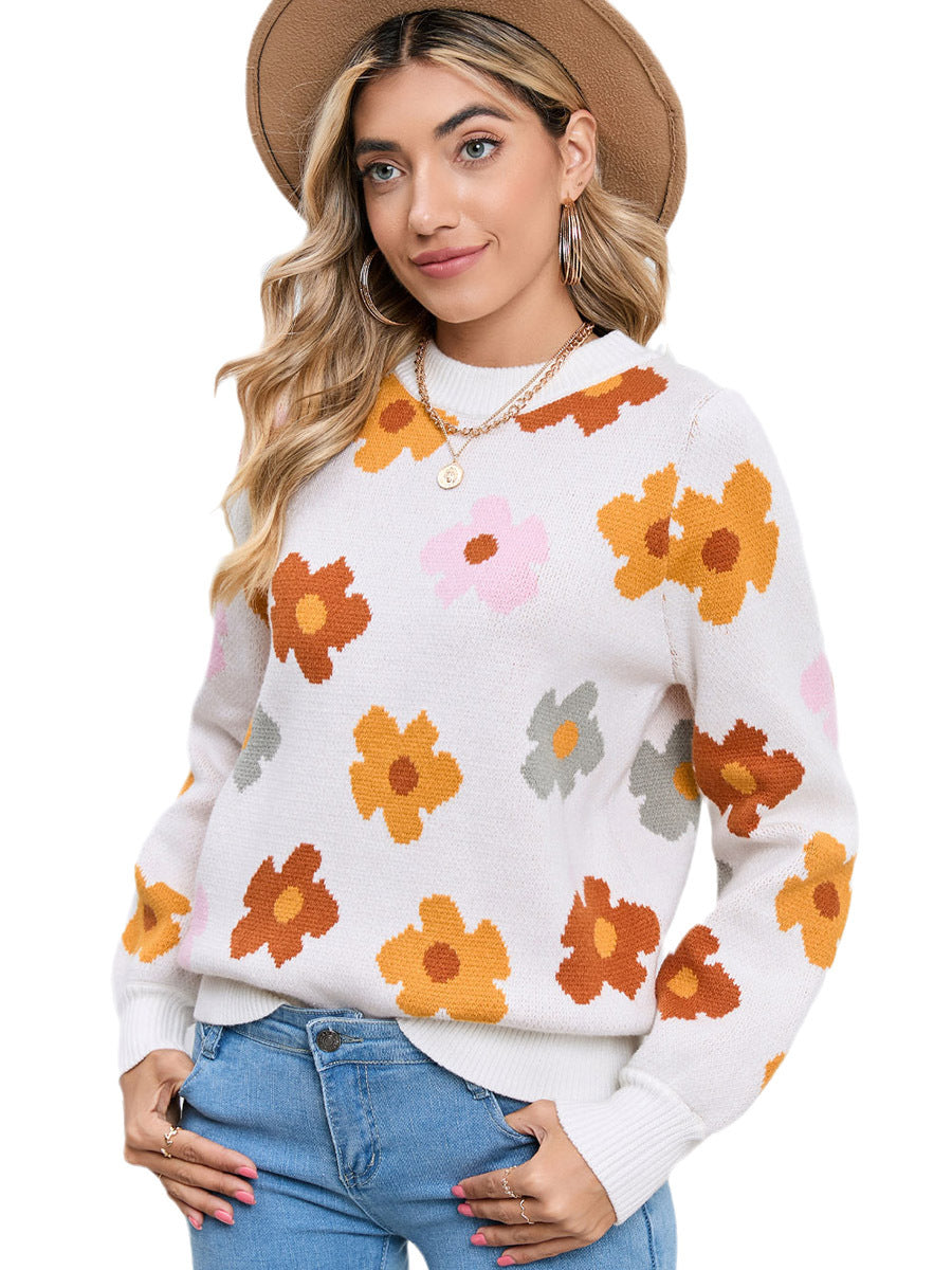 Colorful Chunky Flower Pullover Sweater