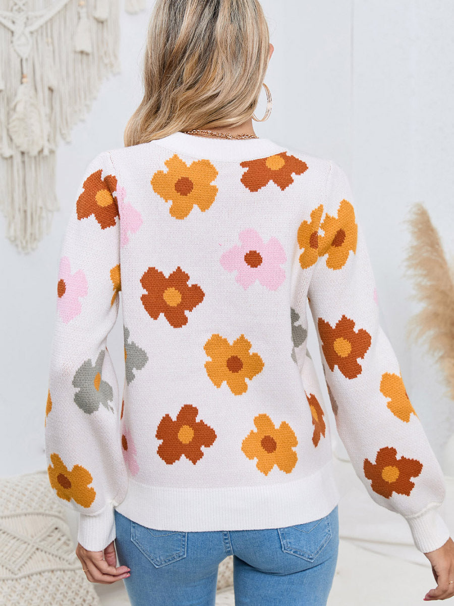 Colorful Chunky Flower Pullover Sweater