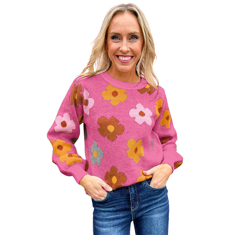 Colorful Chunky Flower Pullover Sweater