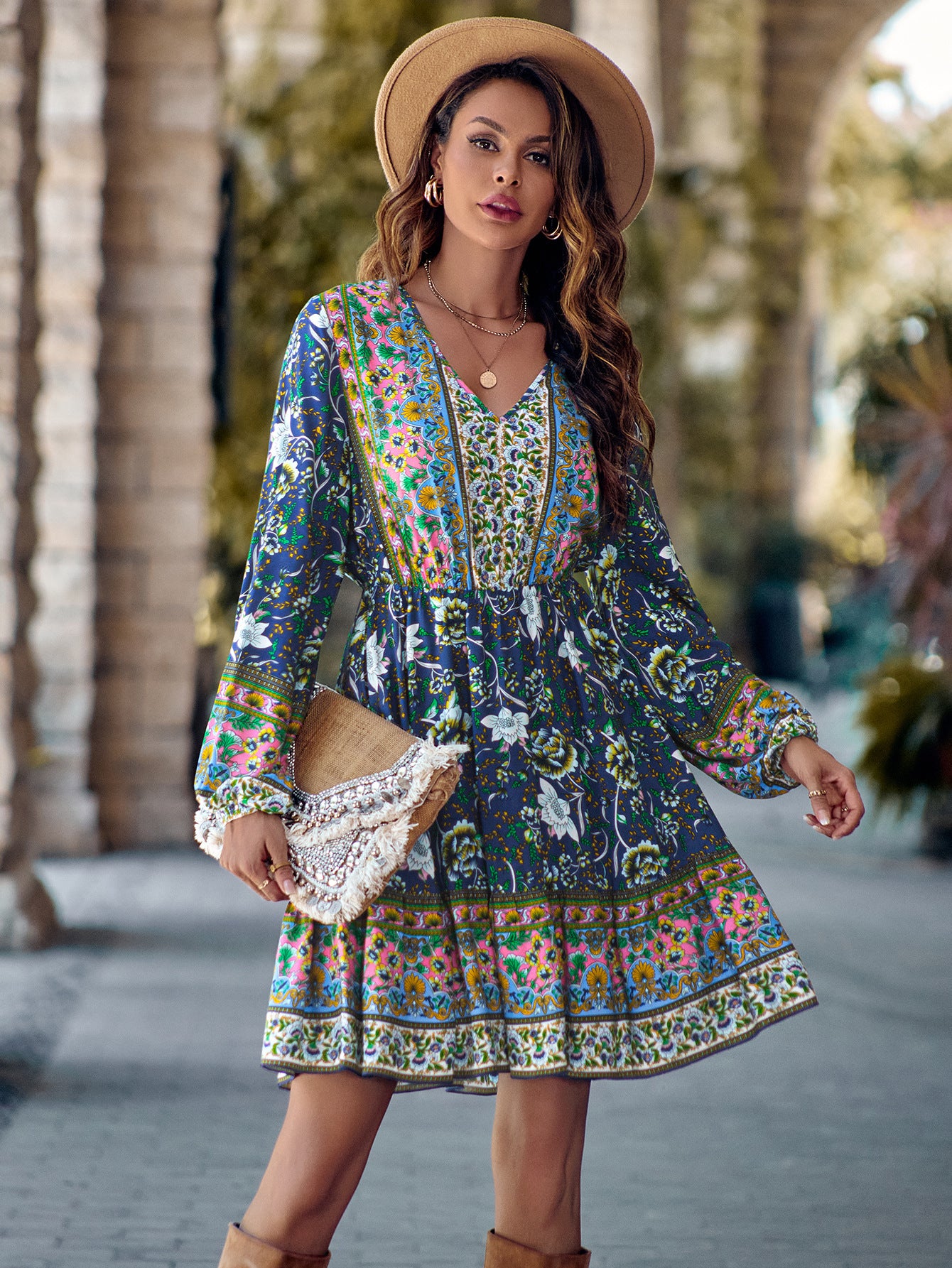 Navy Floral Boho Dress