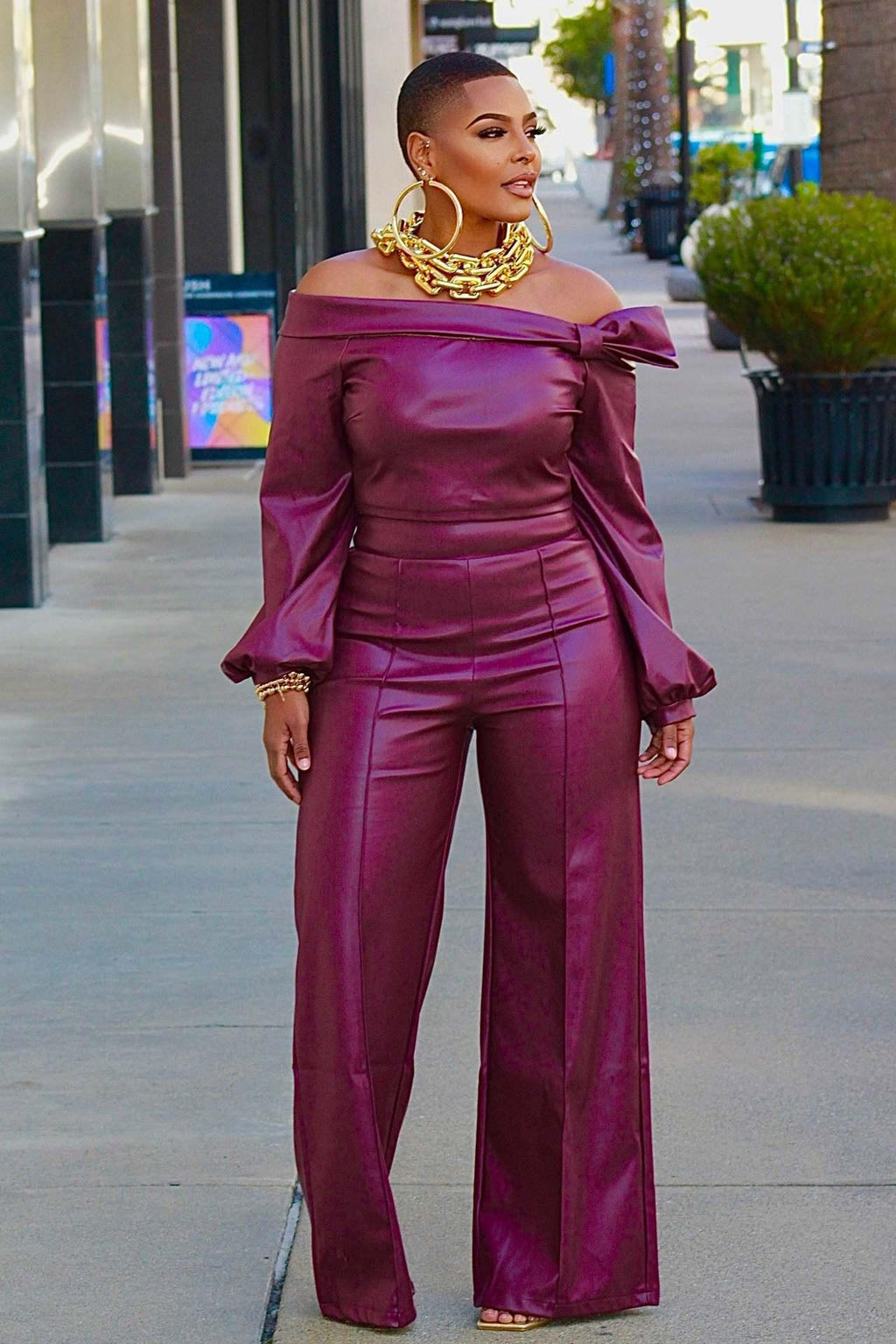 Purple PU Leather 2pc Suit Bazaare Mart Leather Pants Outfit