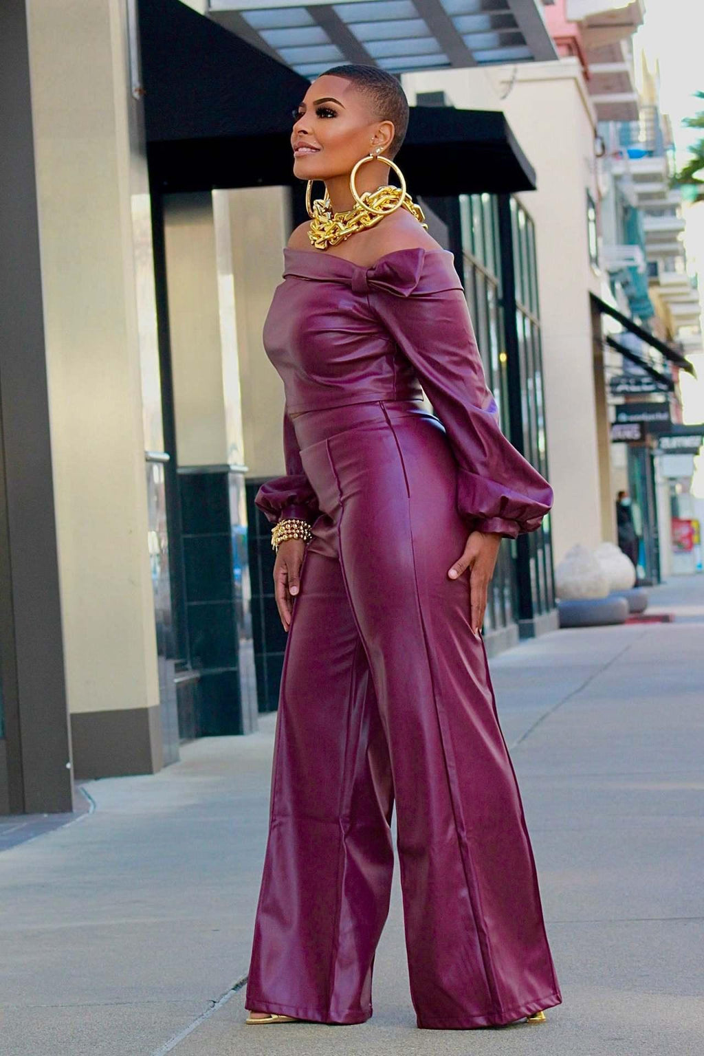 Purple PU Leather 2pc Suit Bazaare Mart Leather Pants Outfit