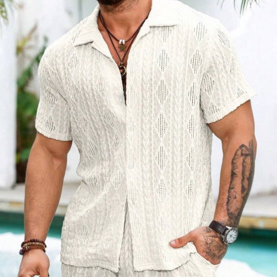 Men’s Lace Hollow Out Shirt – Sheer Short Sleeve Summer Cardigan | Loose Fit Breathable Fashion Shirt CJ Dropshipping Short Sleeve Shirt