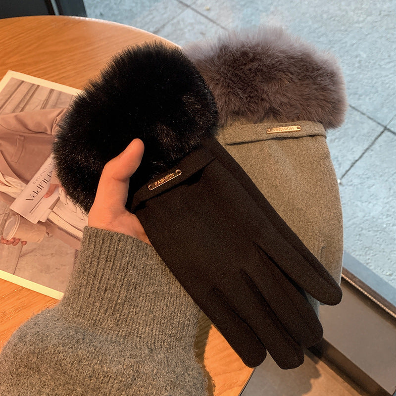 Women's Touch Screen Warm Furry Winter Fleece-lined Gloves