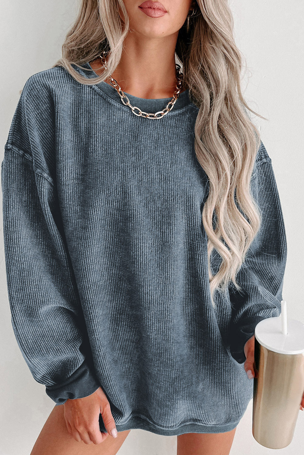 Plain Corded Crew Neck Sweatshirt