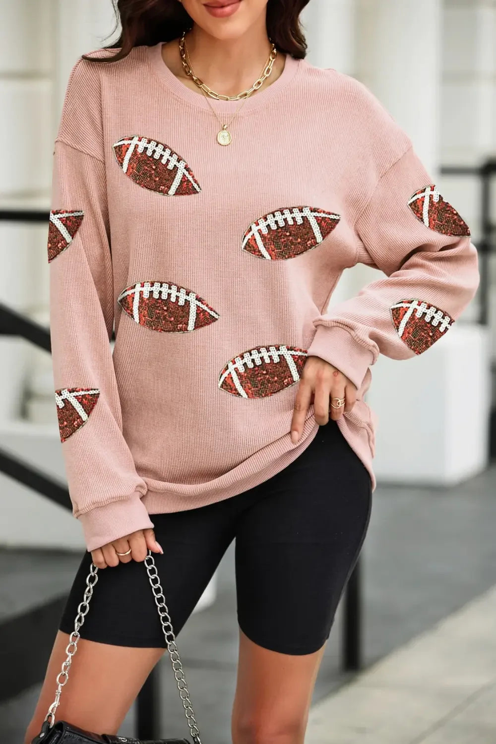 Sequin Football Patch Corduroy Sweatshirt Bazarre Mart Corduroy Long Sleeve Shirt