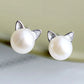 CuteEarrings Silver Bazaare Mart Pearl Cat Earrings