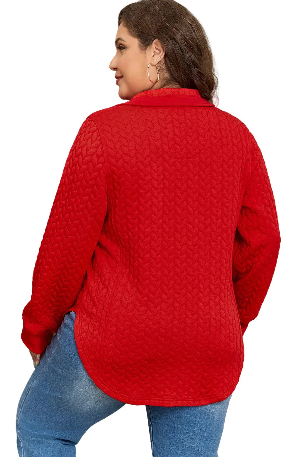 Red Cable Textured Quarter Zip Pocketed Pullover Bazaare Mart Plus Size/Plus Size Sweatshirts & Hoodies