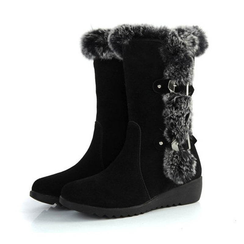 Faux Fur Suede Mid-Calf Round Toe Boots