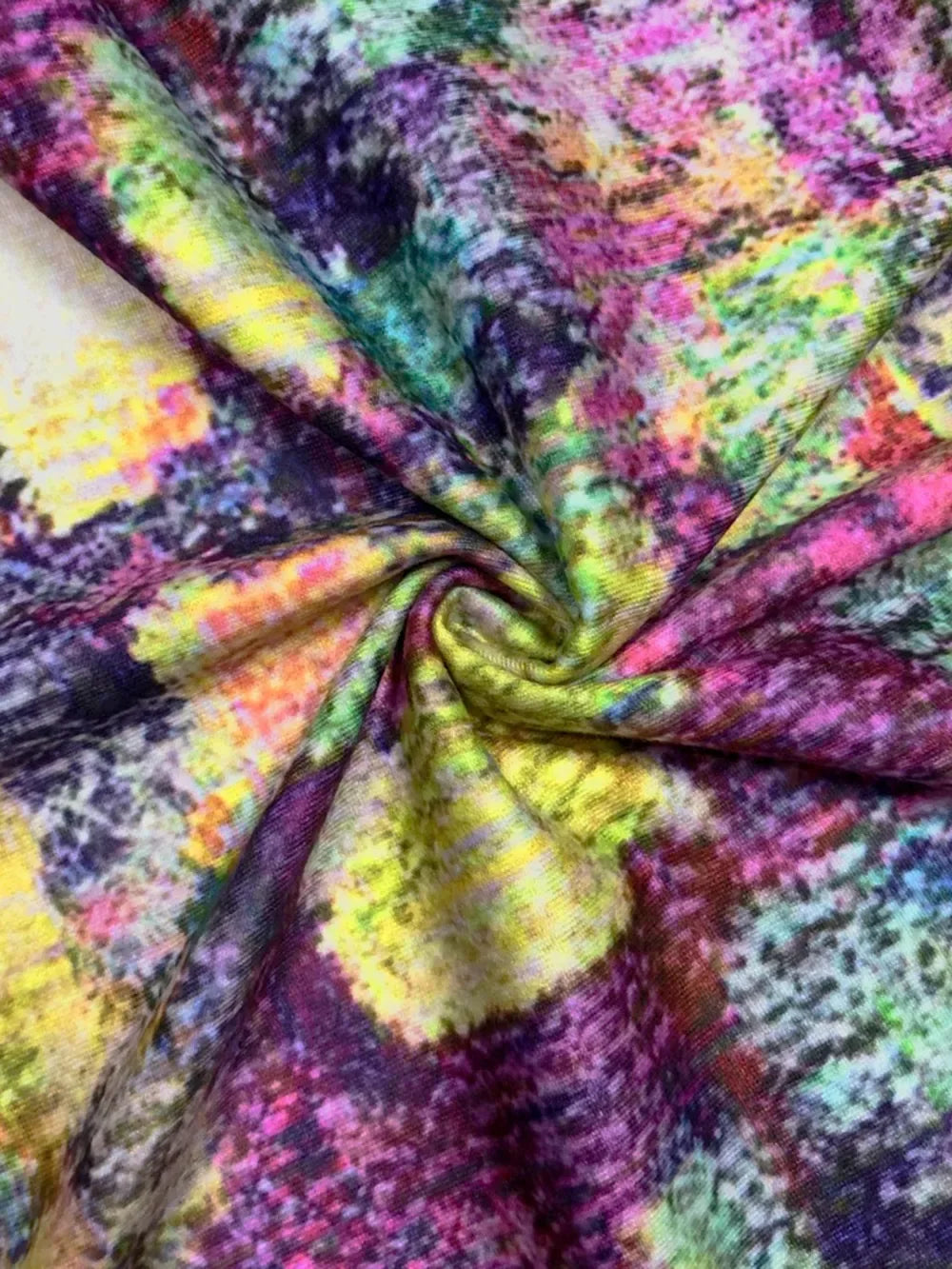 Yellow and Purple Abstract Round Neck Long Sleeve Midi Dress Bazaare Mart