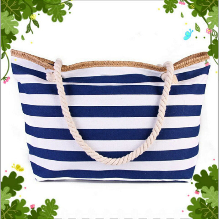 Navy Striped Beach Bag