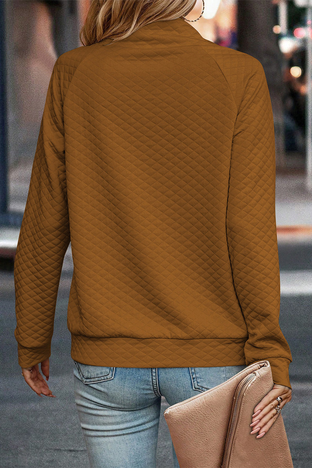 Solid Half Zipper Quilted Pullover Sweatshirt